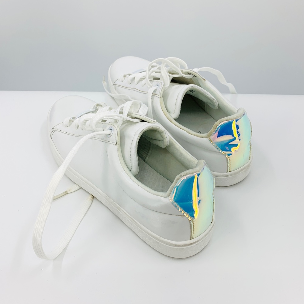 Divided H & M White Iridescent Sneakers Shoes Silv